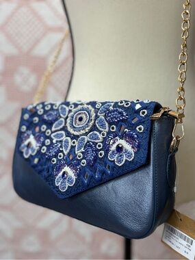 Aarong Leather Beaded Crossbody Bag NWT Artisan Embellished Purse